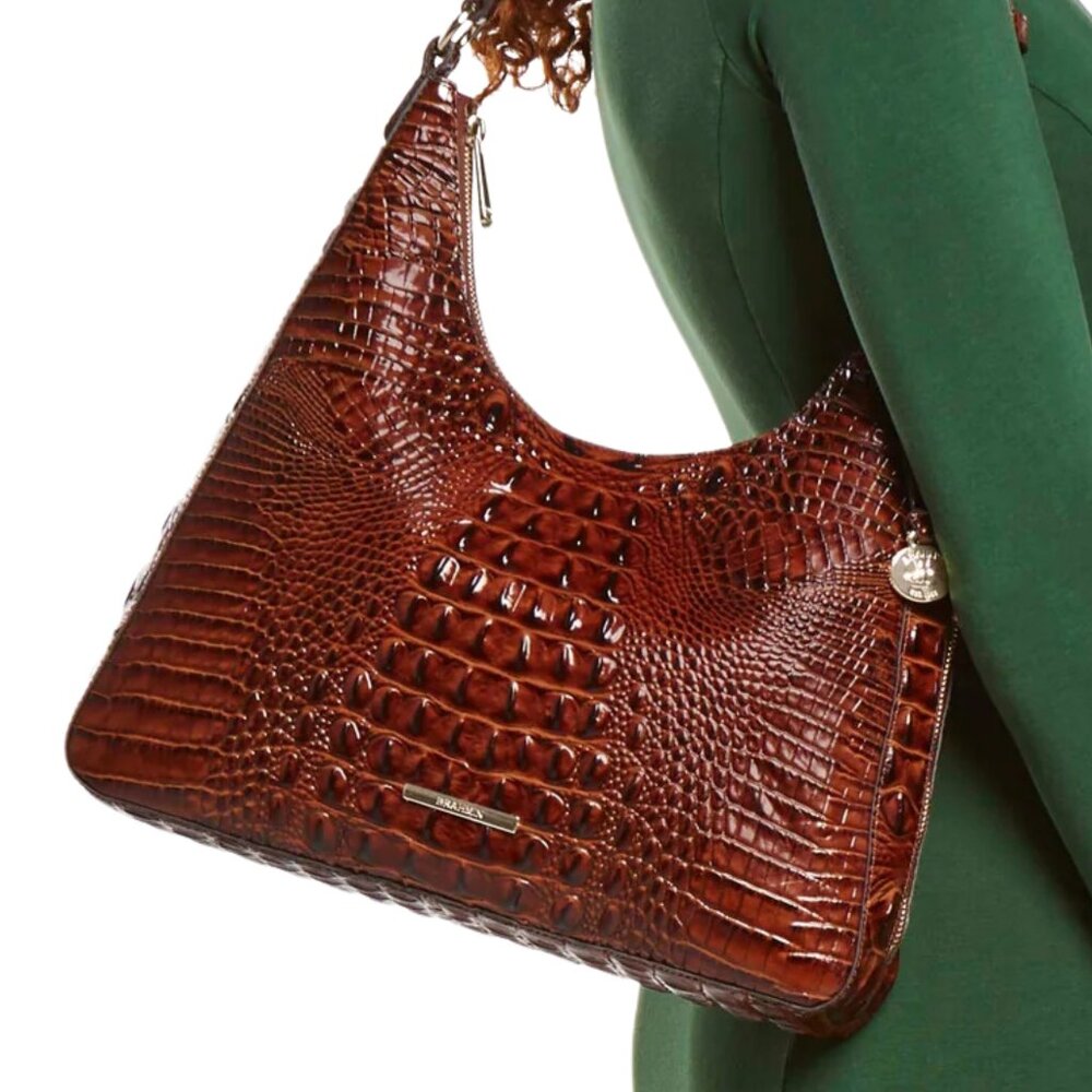 Brahmin Tabitha Croc Embossed Leather Shoulder Bag